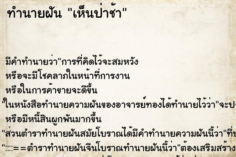 ทำนายฝัน เห็นป่าช้า ทำนายฝัน เห็นป่าช้า