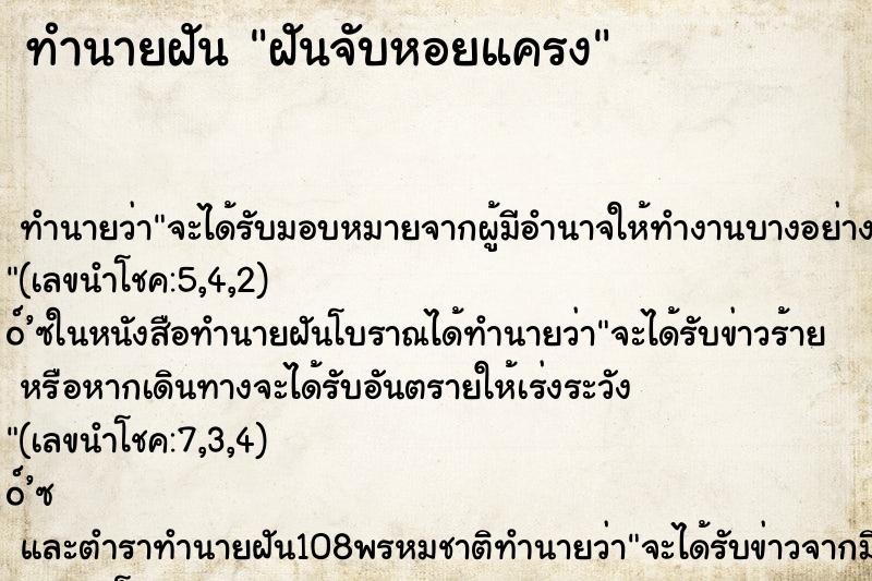 ทำนายฝันฝันจับหอยแครง ทำนายฝันทำนายฝันฝันจับหอยแครง