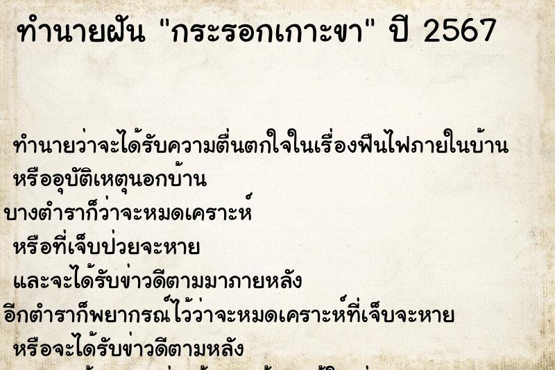 ทำนายฝันกระรอกเกาะขา ทำนายฝันทำนายฝันกระรอกเกาะขา