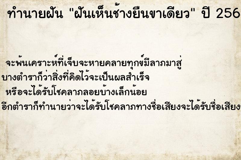 ทำนายฝันฝันเห็นช้างยืนขาเดียว ทำนายฝันทำนายฝันฝันเห็นช้างยืนขาเดียว