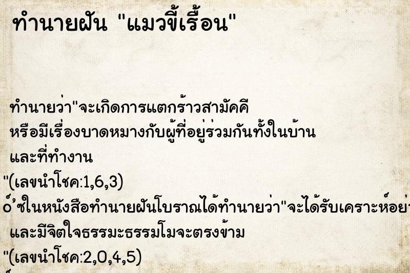 ทำนายฝัน แมวขี้เรื้อน ตำราโบราณ แม่นที่สุดในโลก