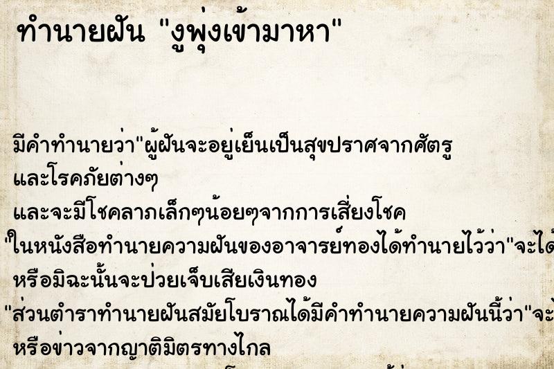 ทำนายฝันทำนายฝันงูพุ่งเข้ามาหา