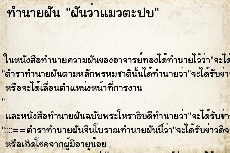 ทำนายฝันฝันว่าแมวตะปบ ทำนายฝันทำนายฝันฝันว่าแมวตะปบ