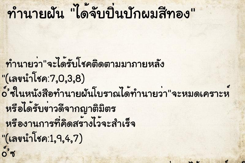 ทำนายฝัน ได้จับปิ่นปักผมสีทอง ทำนายฝัน ได้จับปิ่นปักผมสีทอง