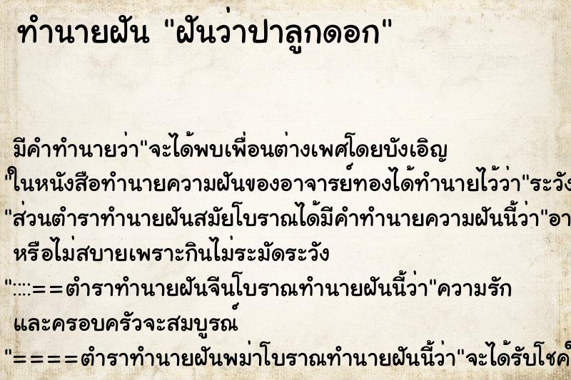 ทำนายฝัน ฝันว่าปาลูกดอก ตำราโบราณ แม่นที่สุดในโลก