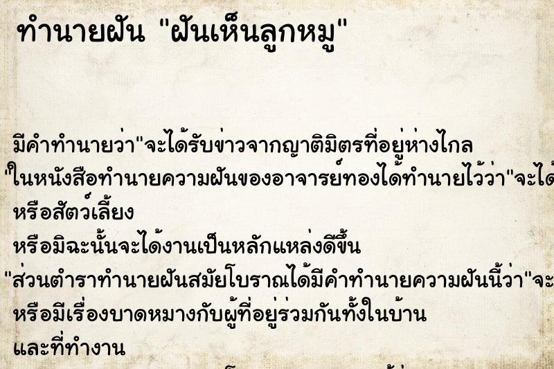 ทำนายฝัน ฝันเห็นลูกหมู ทำนายฝัน ฝันเห็นลูกหมู