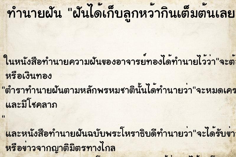 ทำนายฝัน ฝันได้เก็บลูกหว้ากินเต็มต้นเลย ตำราโบราณ แม่นที่สุดในโลก