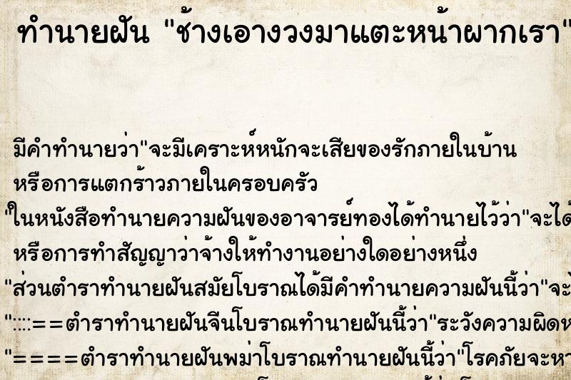 ทำนายฝัน ช้างเอางวงมาแตะหน้าผากเรา ตำราโบราณ แม่นที่สุดในโลก