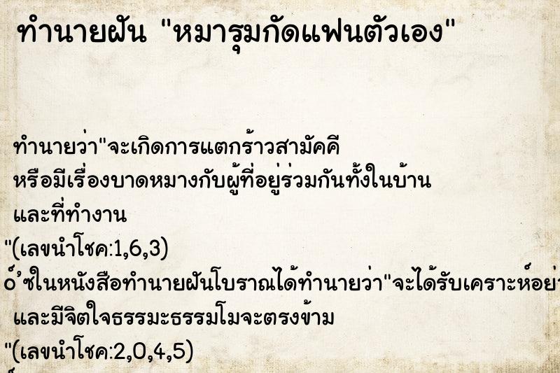 ทำนายฝันหมารุมกัดแฟนตัวเอง ทำนายฝันทำนายฝันหมารุมกัดแฟนตัวเอง