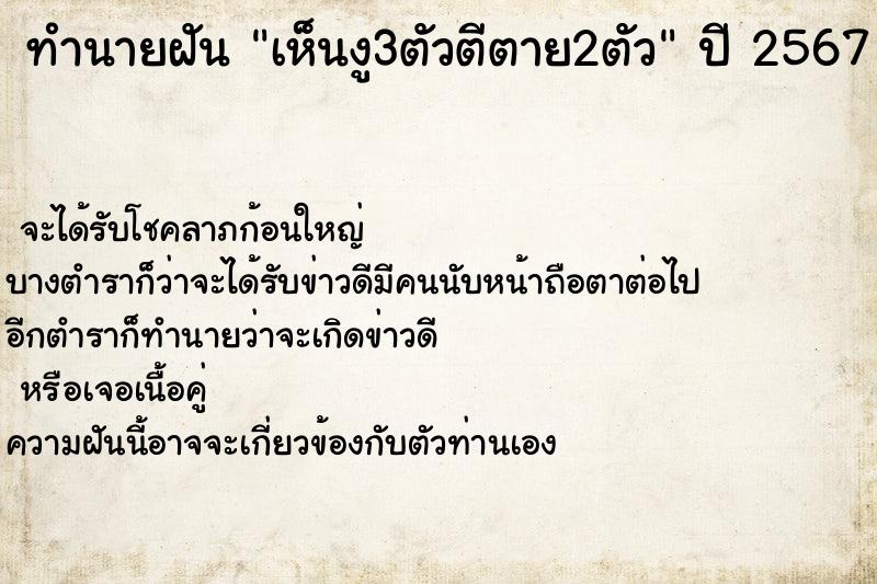 ทำนายฝัน เห็นงู3ตัวตีตาย2ตัว ตำราโบราณ แม่นที่สุดในโลก