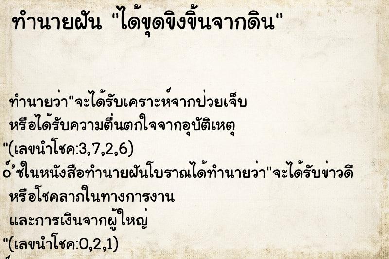 ทำนายฝัน ได้ขุดขิงขิ้นจากดิน