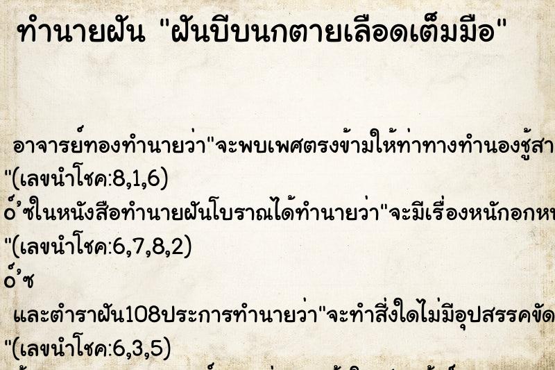 ทำนายฝัน ฝันบีบนกตายเลือดเต็มมือ ทำนายฝัน ฝันบีบนกตายเลือดเต็มมือ