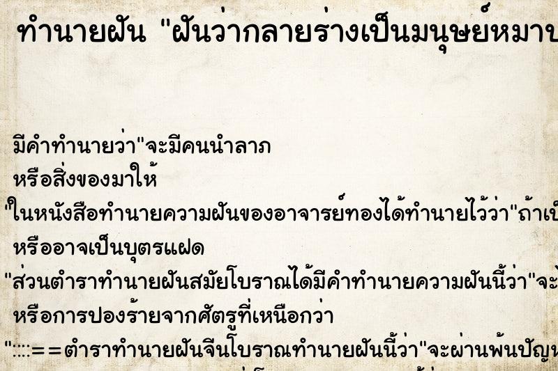 ทำนายฝัน ฝันว่ากลายร่างเป็นมนุษย์หมาป่า ทำนายฝัน ฝันว่ากลายร่างเป็นมนุษย์หมาป่า
