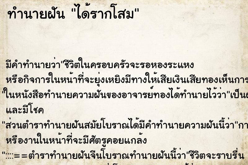 ทำนายฝัน ได้รากโสม ทำนายฝัน ได้รากโสม