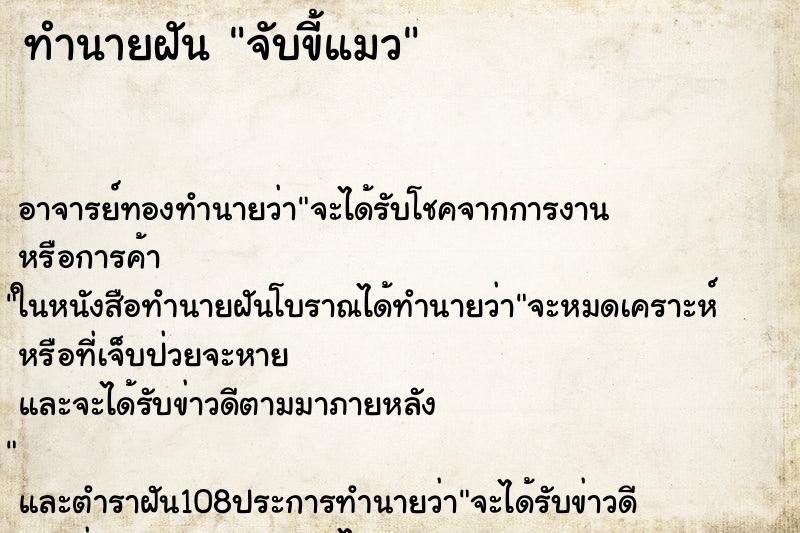 ทำนายฝัน จับขี้แมว ตำราโบราณ แม่นที่สุดในโลก