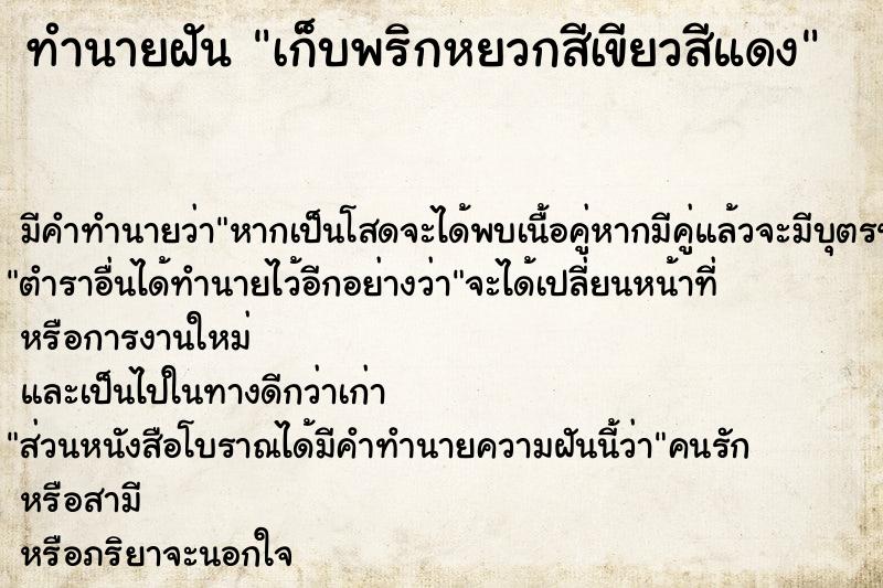 ทำนายฝันเก็บพริกหยวกสีเขียวสีแดง ทำนายฝันทำนายฝันเก็บพริกหยวกสีเขียวสีแดง