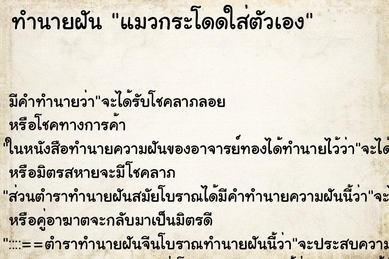 ทำนายฝันแมวกระโดดใส่ตัวเอง ทำนายฝันทำนายฝันแมวกระโดดใส่ตัวเอง