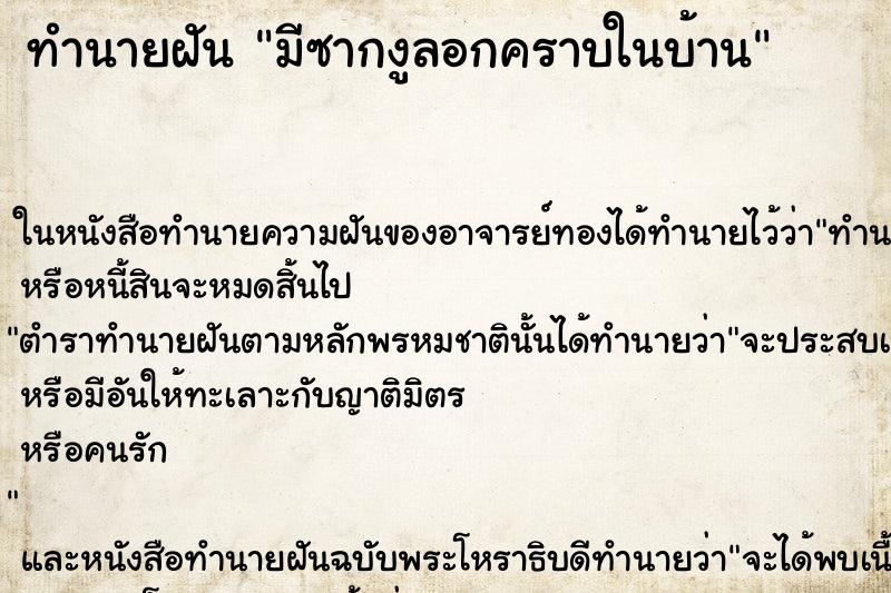 ทำนายฝัน มีซากงูลอกคราบในบ้าน ทำนายฝัน มีซากงูลอกคราบในบ้าน