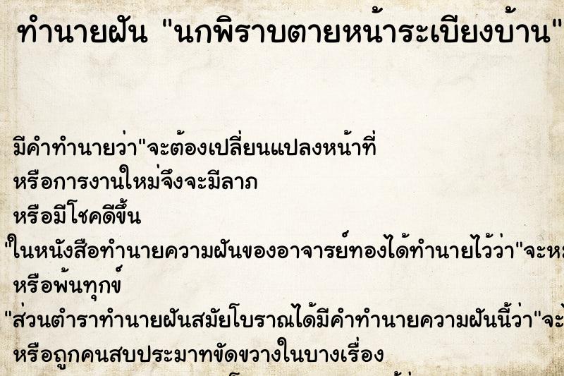 ทำนายฝันทำนายฝันนกพิราบตายหน้าระเบียงบ้าน