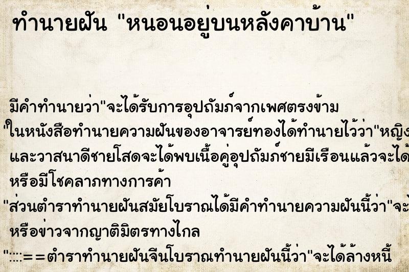 ทำนายฝันทำนายฝันหนอนอยู่บนหลังคาบ้าน