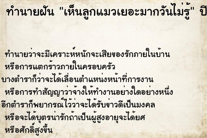 ทำนายฝันเห็นลูกแมวเยอะมากวันไม่รู้ ทำนายฝันทำนายฝันเห็นลูกแมวเยอะมากวันไม่รู้