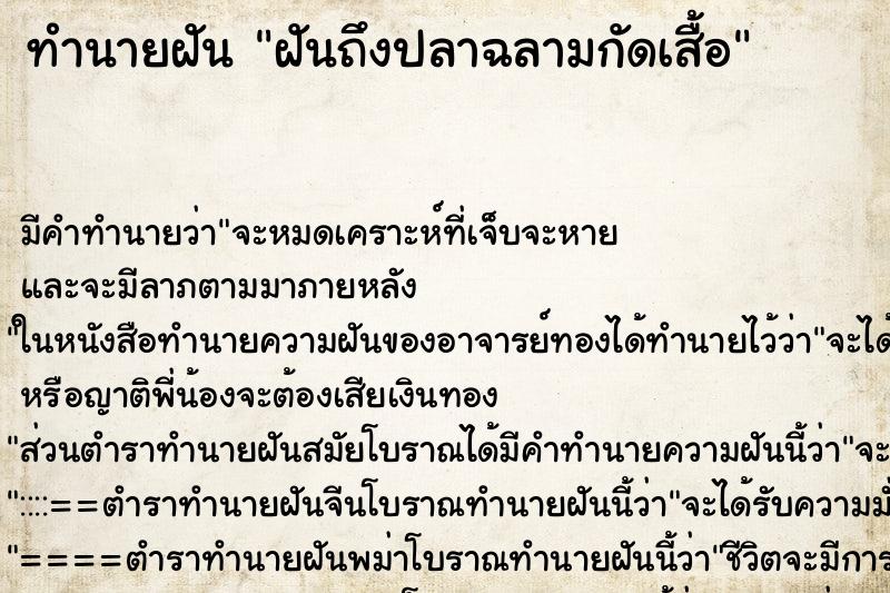 ทำนายฝันฝันถึงปลาฉลามกัดเสื้อ ทำนายฝันทำนายฝันฝันถึงปลาฉลามกัดเสื้อ