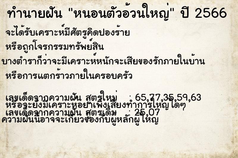 ทำนายฝันทำนายฝันหนอนตัวอ้วนใหญ่