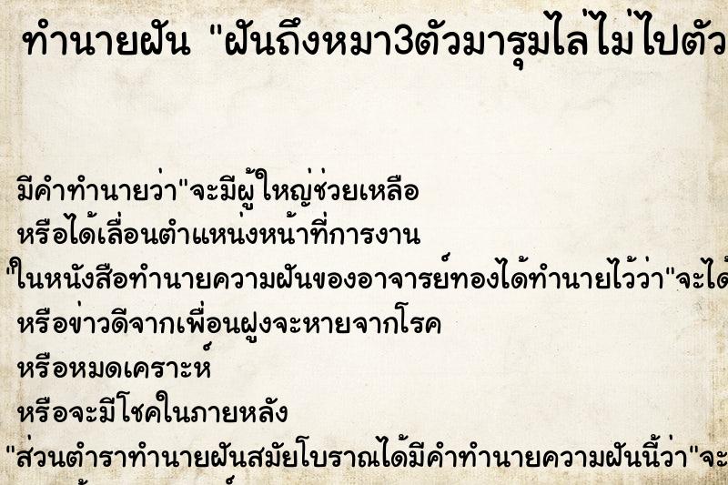 ทำนายฝัน ฝันถึงหมา3ตัวมารุมไล่ไม่ไปตัวนึงแต่ไม่กัด ทำนายฝัน ฝันถึงหมา3ตัวมารุมไล่ไม่ไปตัวนึงแต่ไม่กัด