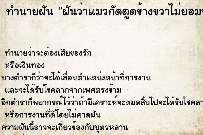 ทำนายฝันทำนายฝันฝันว่าแมวกัดตูดข้างขวาไม่ยอมปล่อยเจ็บมากกก