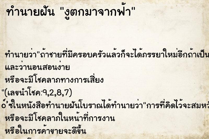 ทำนายฝัน งูตกมาจากฟ้า ทำนายฝัน งูตกมาจากฟ้า