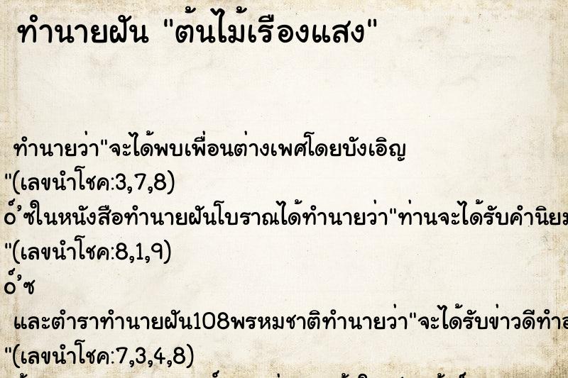 ทำนายฝัน ต้นไม้เรืองแสง ทำนายฝัน ต้นไม้เรืองแสง