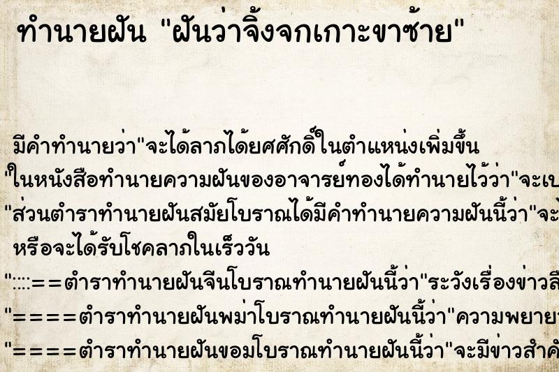 ทำนายฝันฝันว่าจิ้งจกเกาะขาซ้าย ทำนายฝันทำนายฝันฝันว่าจิ้งจกเกาะขาซ้าย