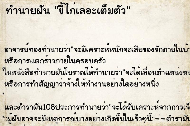 ทำนายฝันทำนายฝันขี้ไก่เลอะเต็มตัว