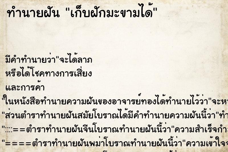 ทำนายฝัน เก็บฝักมะขามได้ ทำนายฝัน เก็บฝักมะขามได้