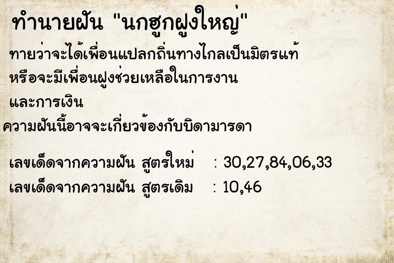 ทำนายฝัน นกฮูกฝูงใหญ่