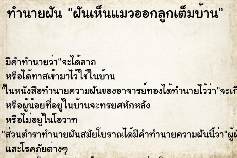 ทำนายฝัน ฝันเห็นแมวออกลูกเต็มบ้าน ทำนายฝัน ฝันเห็นแมวออกลูกเต็มบ้าน