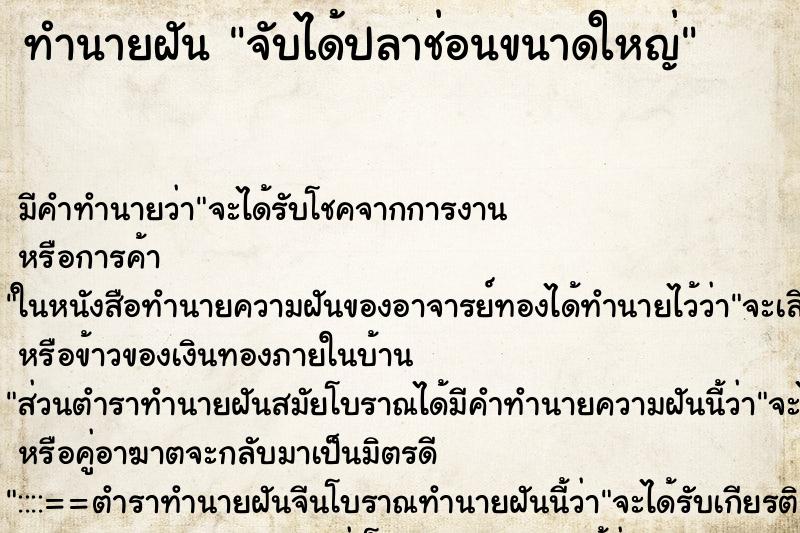 ทำนายฝันจับได้ปลาช่อนขนาดใหญ่ ทำนายฝันทำนายฝันจับได้ปลาช่อนขนาดใหญ่