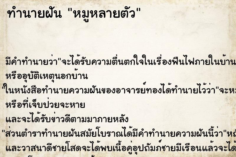 ทำนายฝันหมูหลายตัว ทำนายฝันทำนายฝันหมูหลายตัว