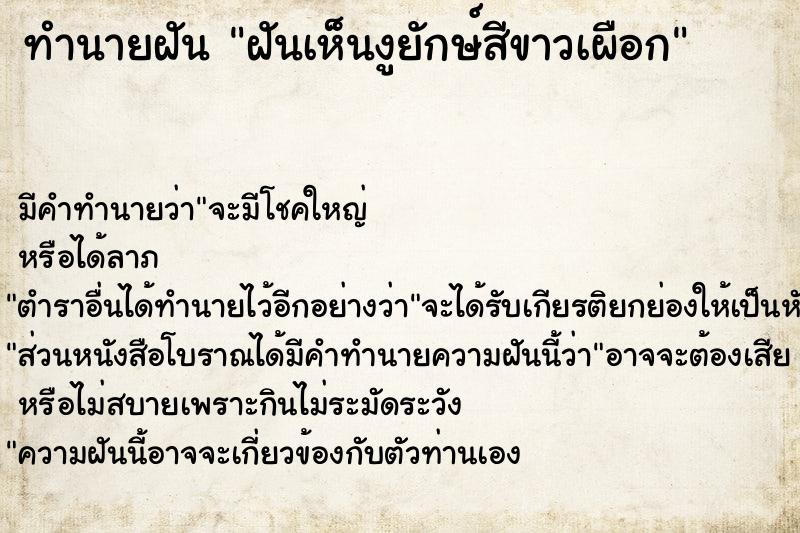 ทำนายฝันฝันเห็นงูยักษ์สีขาวเผือก ทำนายฝันทำนายฝันฝันเห็นงูยักษ์สีขาวเผือก