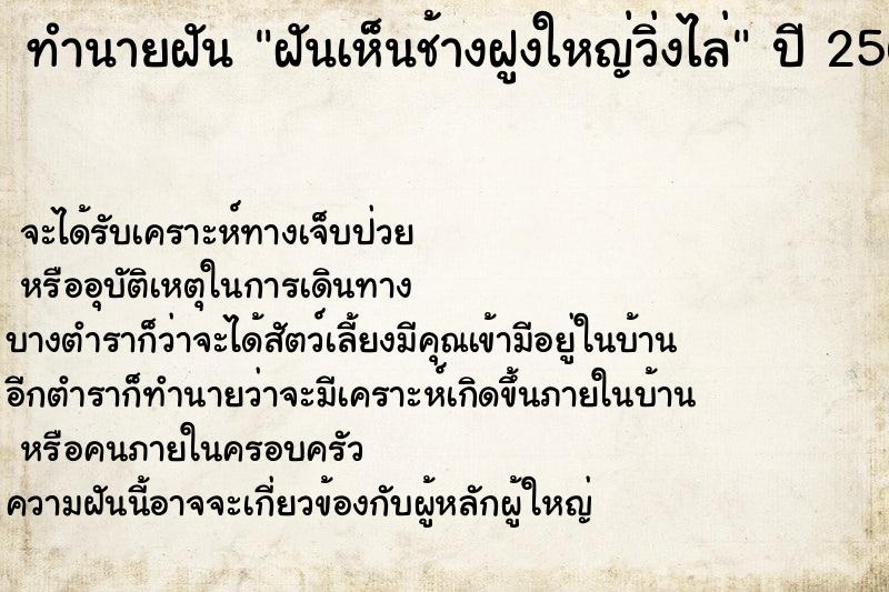 ทำนายฝันทำนายฝันฝันเห็นช้างฝูงใหญ่วิ่งไล่