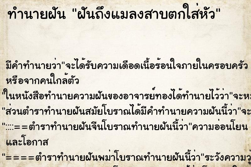 ทำนายฝันทำนายฝันฝันถึงแมลงสาบตกใส่หัว