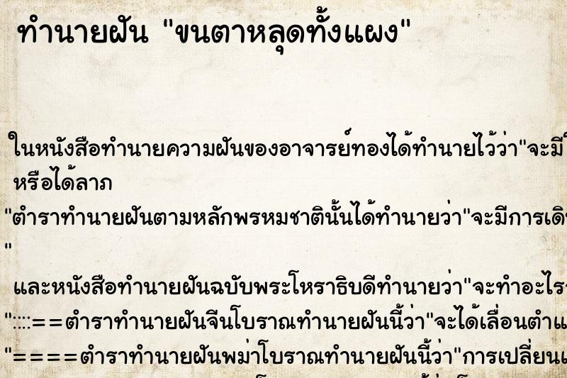 ทำนายฝัน ขนตาหลุดทั้งแผง ทำนายฝัน ขนตาหลุดทั้งแผง