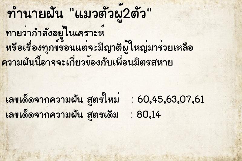 ทำนายฝันทำนายฝันแมวตัวผู้2ตัว