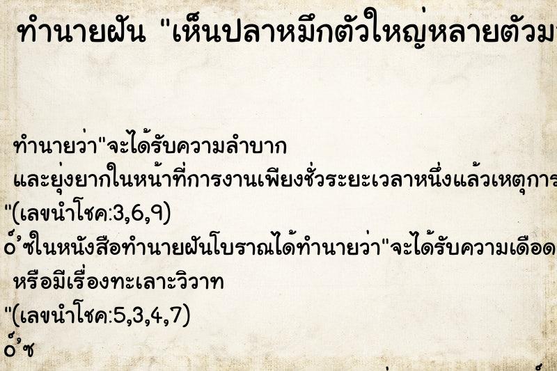 ทำนายฝันเห็นปลาหมึกตัวใหญ่หลายตัวมาก ทำนายฝันทำนายฝันเห็นปลาหมึกตัวใหญ่หลายตัวมาก