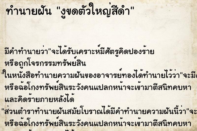ทำนายฝัน งูขดตัวใหญ่สีดำ ทำนายฝัน งูขดตัวใหญ่สีดำ