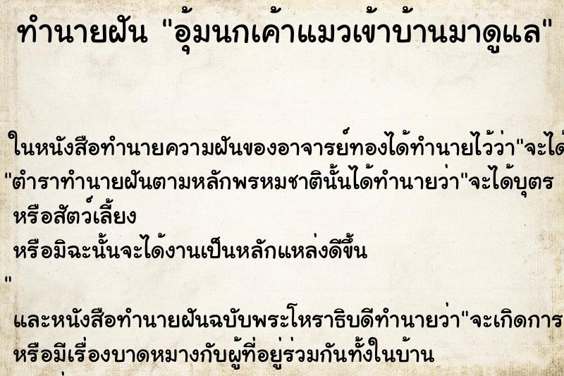 ทำนายฝันอุ้มนกเค้าแมวเข้าบ้านมาดูแล ทำนายฝันทำนายฝันอุ้มนกเค้าแมวเข้าบ้านมาดูแล