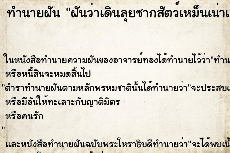 ทำนายฝันฝันว่าเดินลุยซากสัตว์เหม็นเน่าเต็มไปหมด ทำนายฝันทำนายฝันฝันว่าเดินลุยซากสัตว์เหม็นเน่าเต็มไปหมด