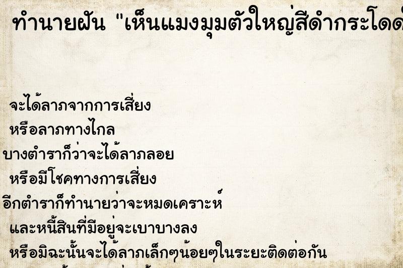 ทำนายฝันทำนายฝันเห็นแมงมุมตัวใหญ่สีดำกระโดดใส่หน้า
