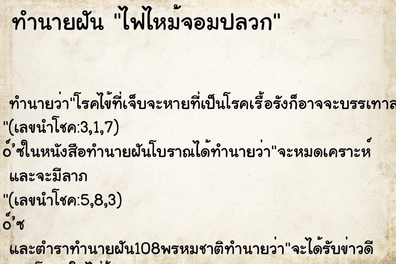 ทำนายฝันทำนายฝันไฟไหม้จอมปลวก