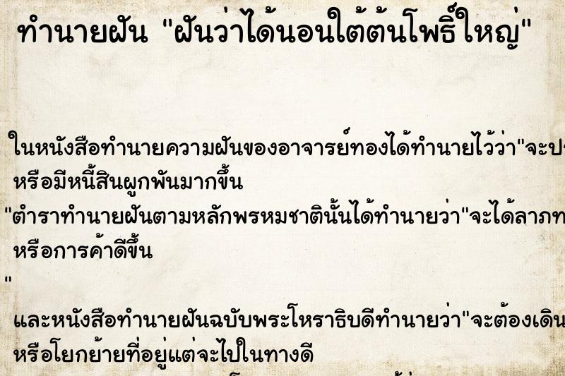 ทำนายฝัน ฝันว่าได้นอนใต้ต้นโพธิ์ใหญ่ ทำนายฝัน ฝันว่าได้นอนใต้ต้นโพธิ์ใหญ่